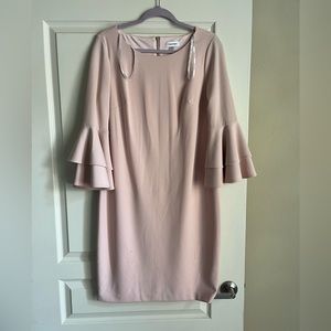 Beautiful Calvin Klein pink fitted dress with ruffle sleeves.
